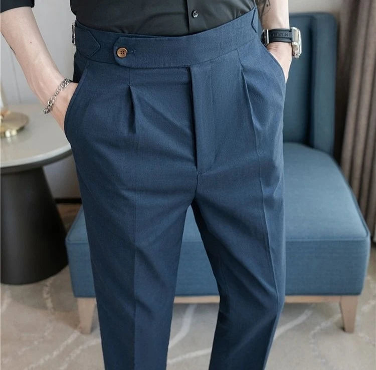 Linen Straight Business Man 9 Cropped Suits Pants Summer 2025 New in Suit Trousers for Men Fashion Luxury Spring Formal Clothes