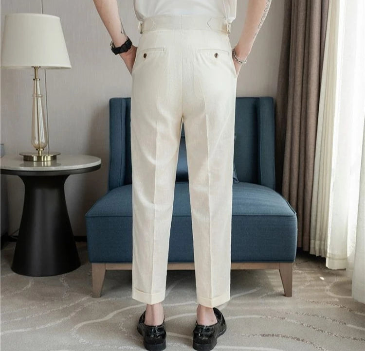 Linen Straight Business Man 9 Cropped Suits Pants Summer 2025 New in Suit Trousers for Men Fashion Luxury Spring Formal Clothes