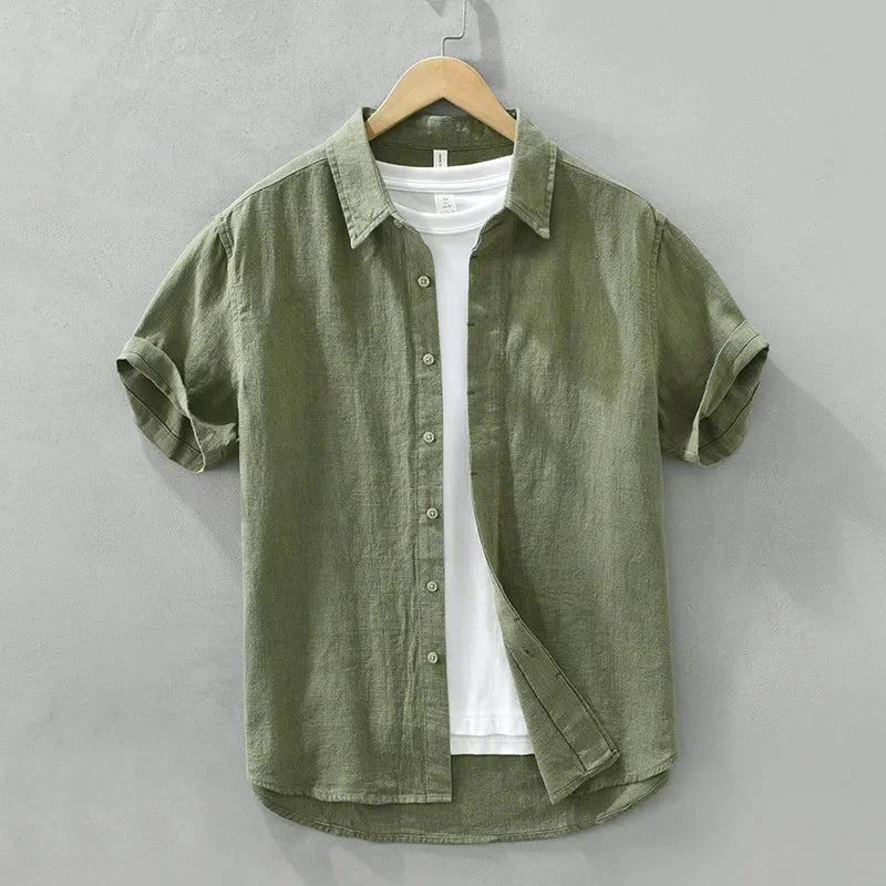 Summer New Linen Cotton Casual Shirt for Men Clothing Vintage Short Sleeve Streetwear C2759