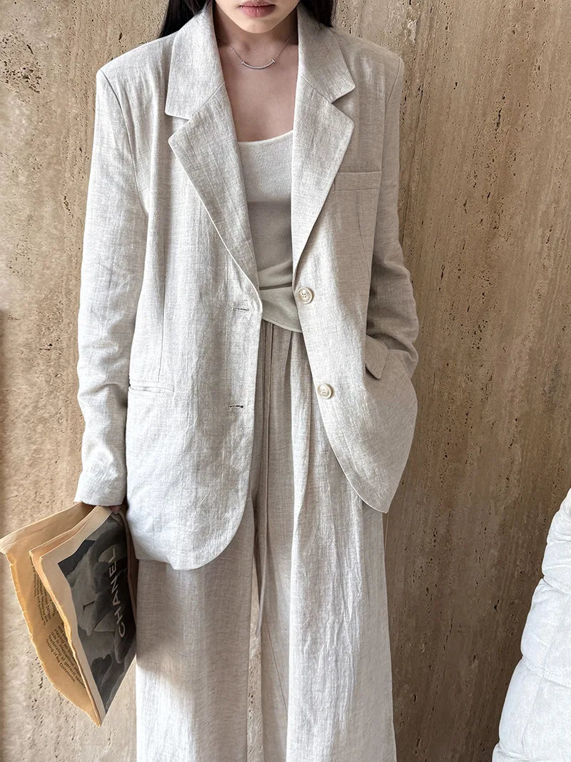 Lyocell And Linen Blended Women Autumn Blazer Coat Fashion Blazer Feminino Coat Casaco Feminino Tops For Women Clothes