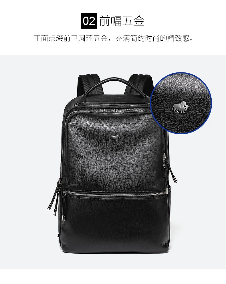 BISON DENIM New Genuine Leather Men Backpack Laptop School Backpack Bag 2025 Fashion Waterproof Travel Bag Casual Book Bag