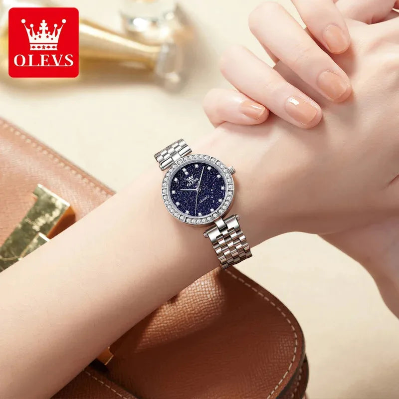 OLEVS 3641 Elegant Waterproof Ladies Quartz Watch Luminous Stainless Steel Starry Dial with Gift Box - Women's Fashion Accessory