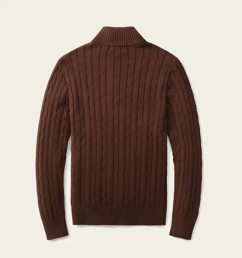 Autumn and winter retro half turtleneck zipper cashmere sweater men's loose pullover cable knit sweater coat trend