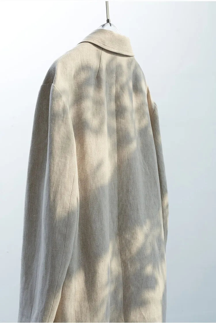 Natural Raindrop Linen Oversize Suit Jacket Women's Boyfriend Style Casual Blazer Loose Shape Top（No Shoulder Pads）