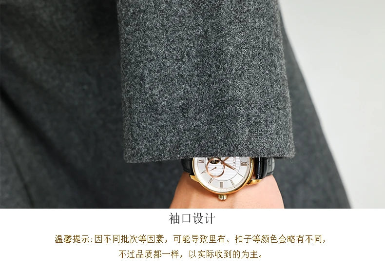 Nerazzurri Autumn Winter Grey Warm Fluffy Woolen Coat for Men Double Breasted Loose Casual Korean Fashion Wool & blends Coat