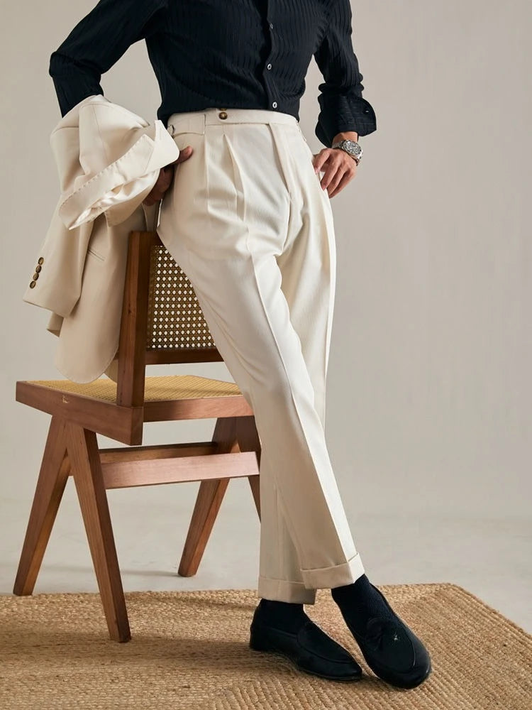 High Waist Slim Fit Business Man Suits Pants Summer 2025 Cheap Elegant Fashion Chinese Homme Up Straight Suit Trousers for Men