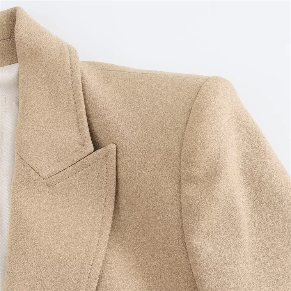 PB&ZA Women's Navy Blue Single Breasted Blazer Gold Buttons Classic Lapel and Pockets Ideal for Professional and Stylish Looks