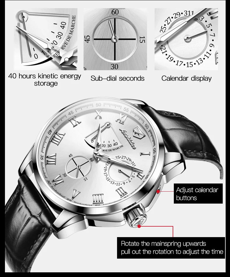 JSDUN 8921 Men's Watch Fashionable and Minimalist Business Waterproof Leather Strap Luxury Brand Automatic Mechanical Men Watch