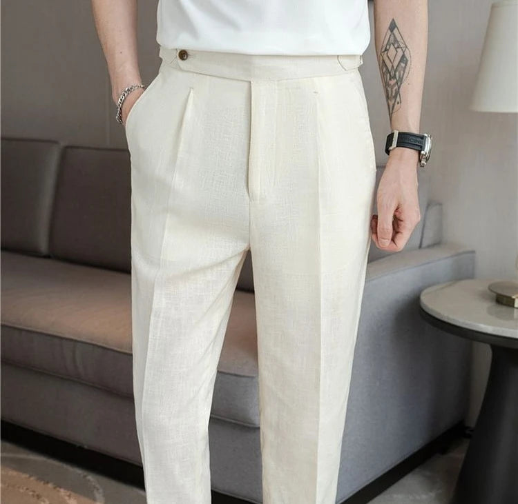 Linen Straight Business Man 9 Cropped Suits Pants Summer 2025 New in Suit Trousers for Men Fashion Luxury Spring Formal Clothes