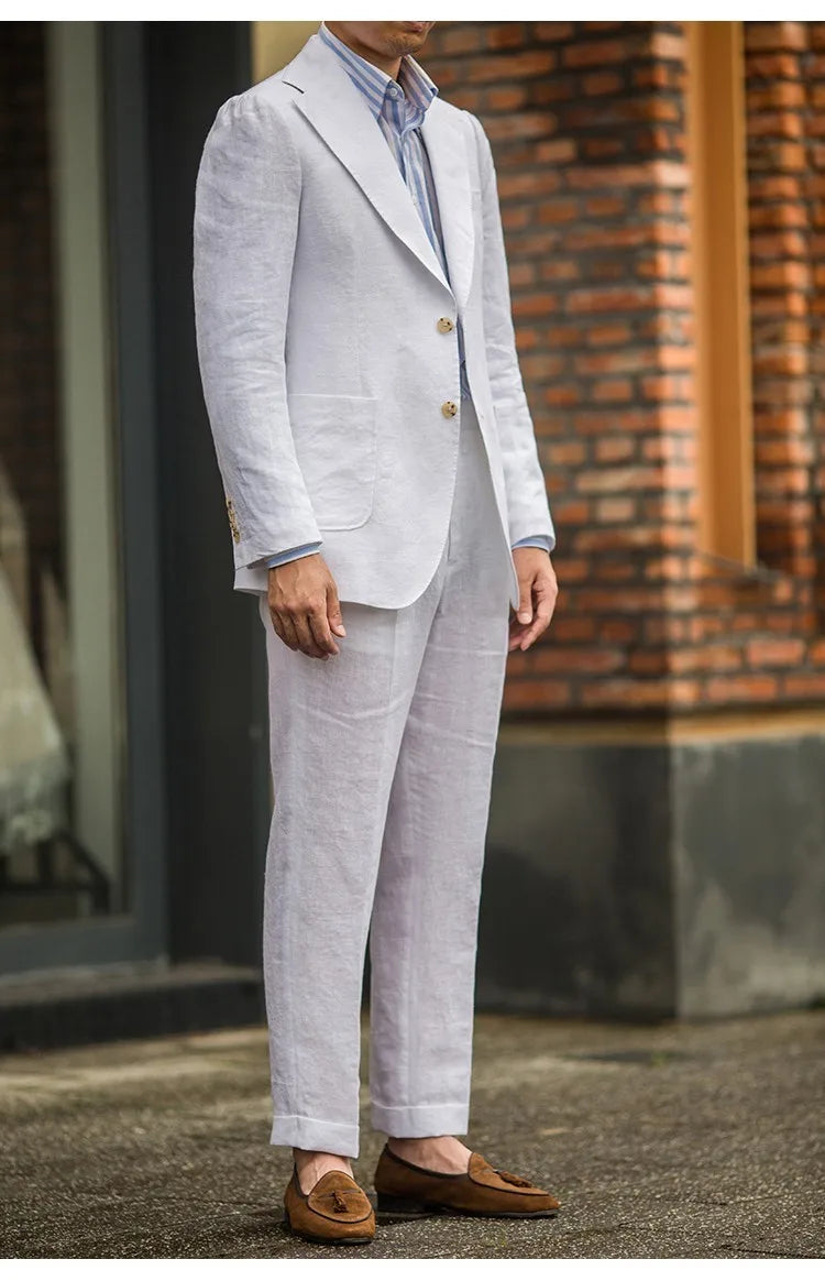 Summer Men's Linen Suit Retro Naples Style Slim-Fit Blazer Casual Middle-Aged Business Top