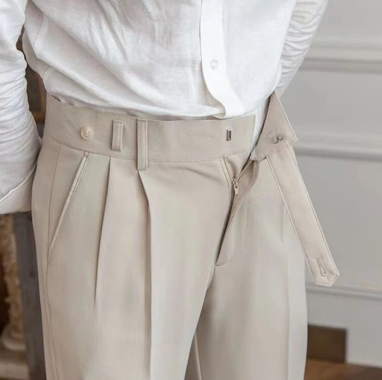 High Waist Pleated Man Suits Pants 9 Cropped Business Social Tailoring Quality Fabric Trousers for Men Classic Dress Elegant Up