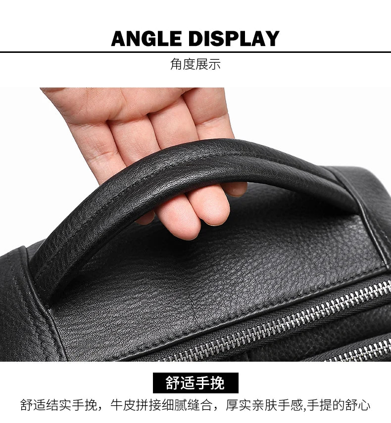 BISON DENIM New Genuine Leather Men Backpack Laptop School Backpack Bag 2025 Fashion Waterproof Travel Bag Casual Book Bag