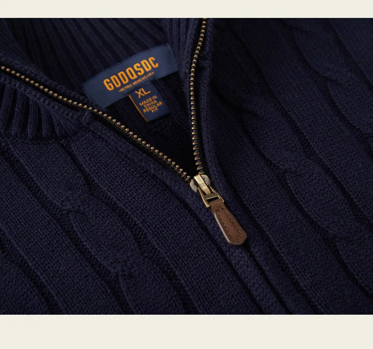 Autumn and winter retro half turtleneck zipper cashmere sweater men's loose pullover cable knit sweater coat trend