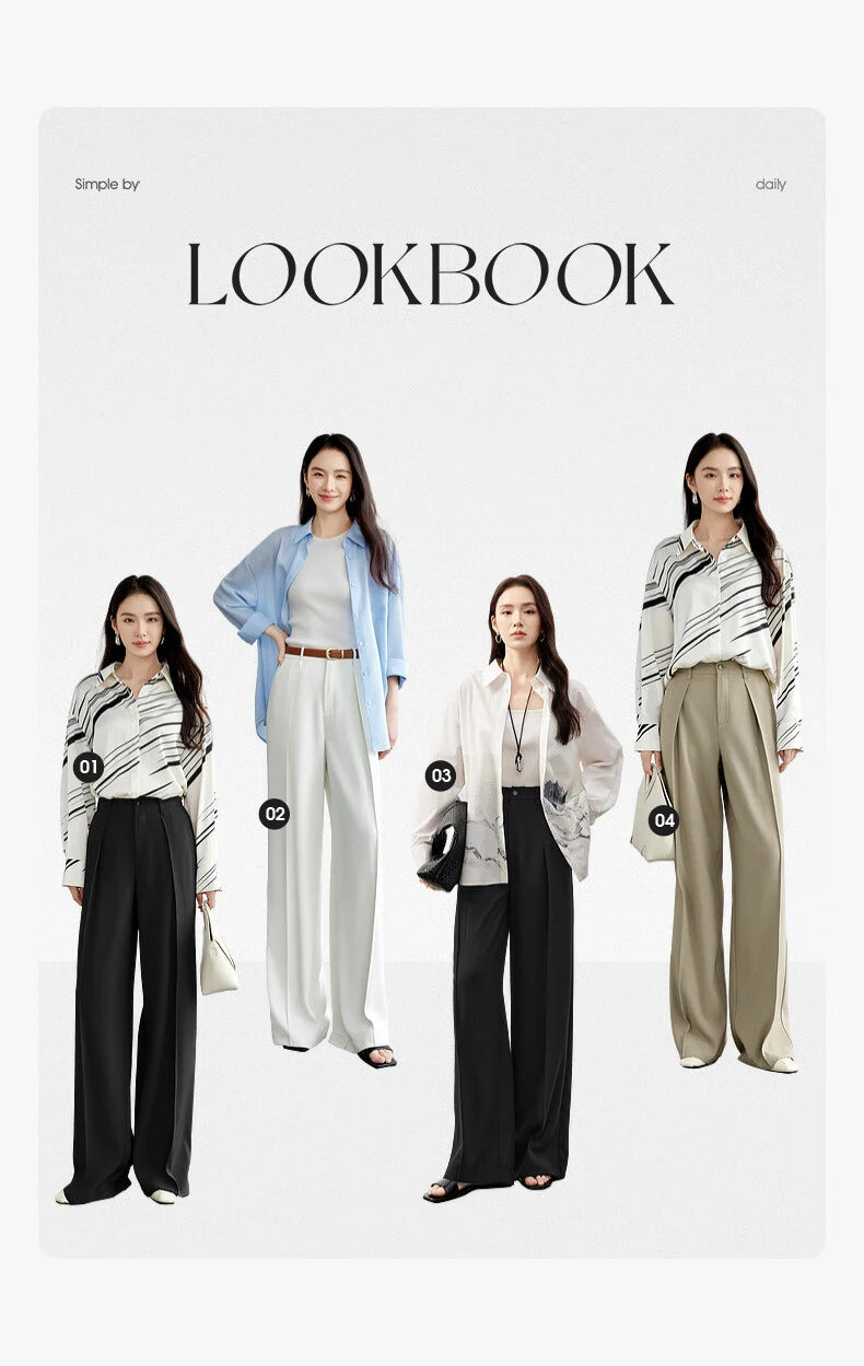 SENTUBILA Women's Tailored Trousers Formal Solid High-waist Folds Twill Workwear Pockets Full-length Pants 2025 Spring 151K57704