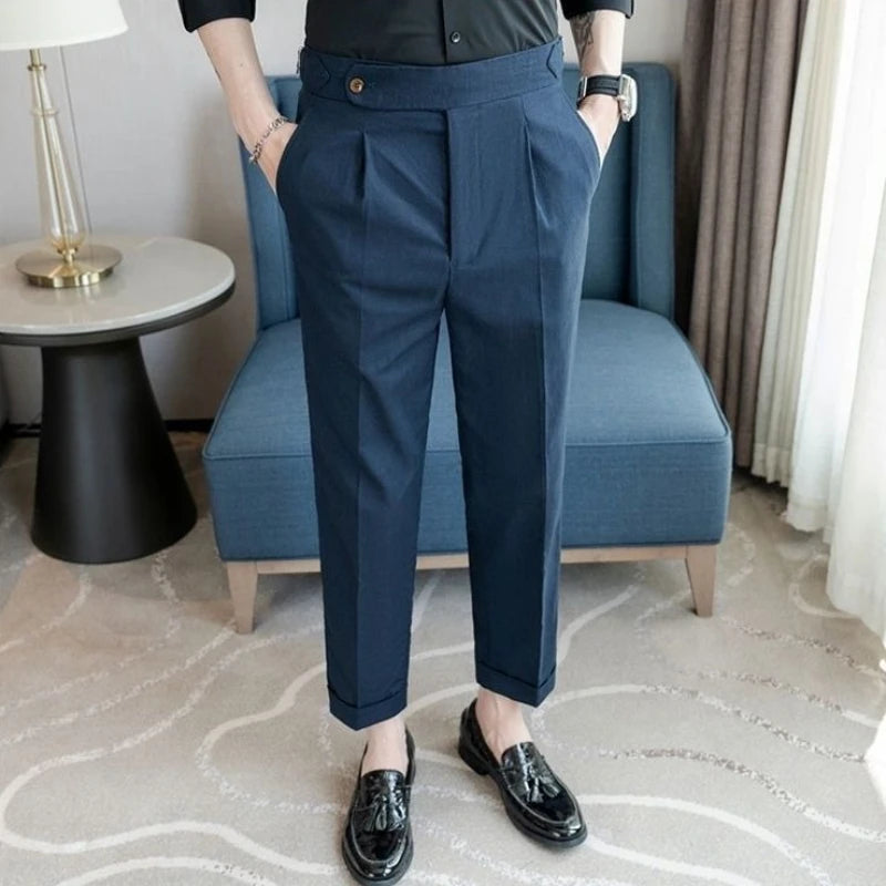 Linen Straight Business Man 9 Cropped Suits Pants Summer 2025 New in Suit Trousers for Men Fashion Luxury Spring Formal Clothes