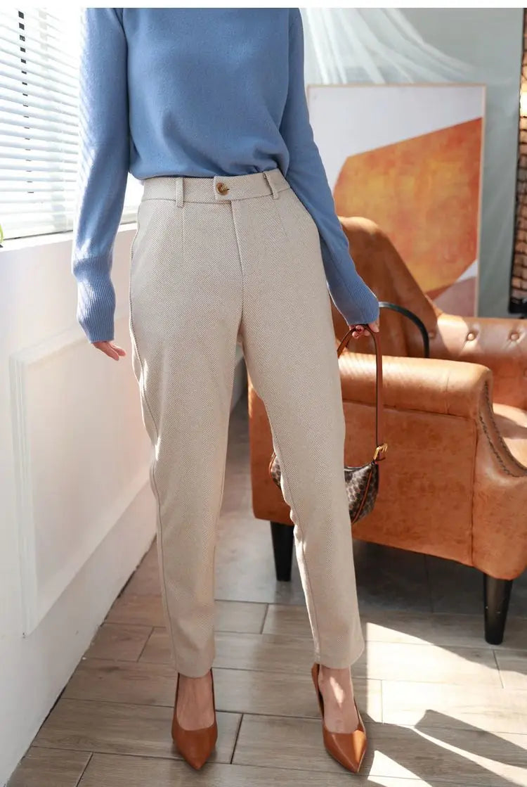 High Waist Women Suit Pants Office Ladies Harem Pencil Pants Korean Fashion Trousers Casual Button Loose Female Khaki Pants New