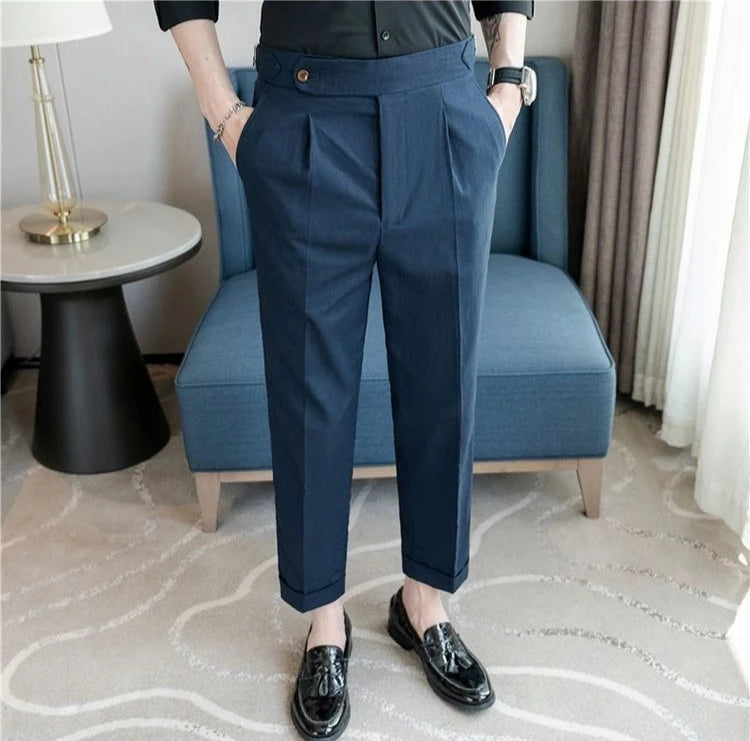 Linen Straight Business Man 9 Cropped Suits Pants Summer 2025 New in Suit Trousers for Men Fashion Luxury Spring Formal Clothes