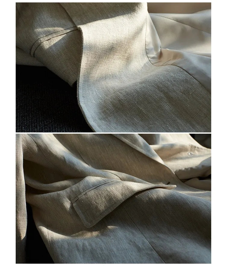 Natural Raindrop Linen Oversize Suit Jacket Women's Boyfriend Style Casual Blazer Loose Shape Top（No Shoulder Pads）