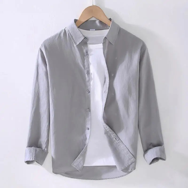 Linear Long-sleeved Men's Japanese Casual Loose Cotton Linen Shirt Spring and Summer Outfit Inch Shirt