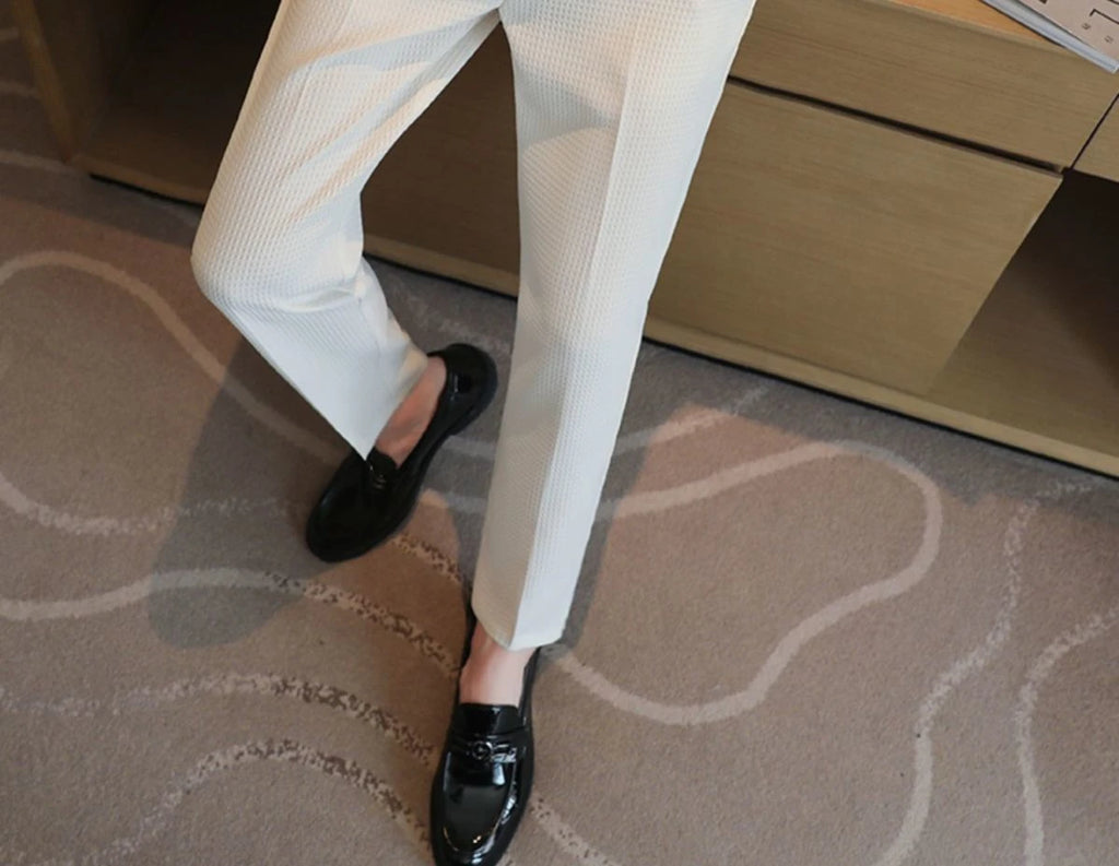Trousers For Men Social Tailoring Slim Fit Khaki Business Waffle Tressed Work Wear Man Suits Pants Luxury Luxury Spring Clothes