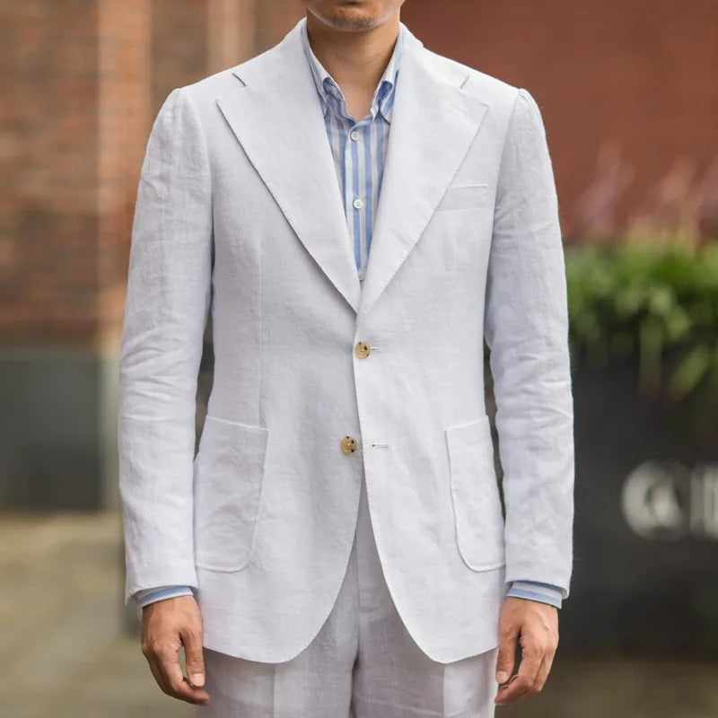 Summer Men's Linen Suit Retro Naples Style Slim-Fit Blazer Casual Middle-Aged Business Top