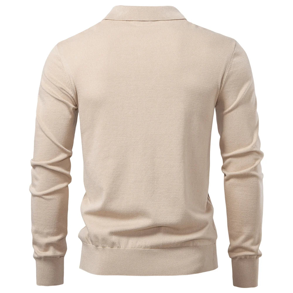 AIOPESON 2025 Modern V-neck Polo Men Solid Color Long Sleeve Fashion Forward Cut Luxury Business Social Premium Sweaters Male