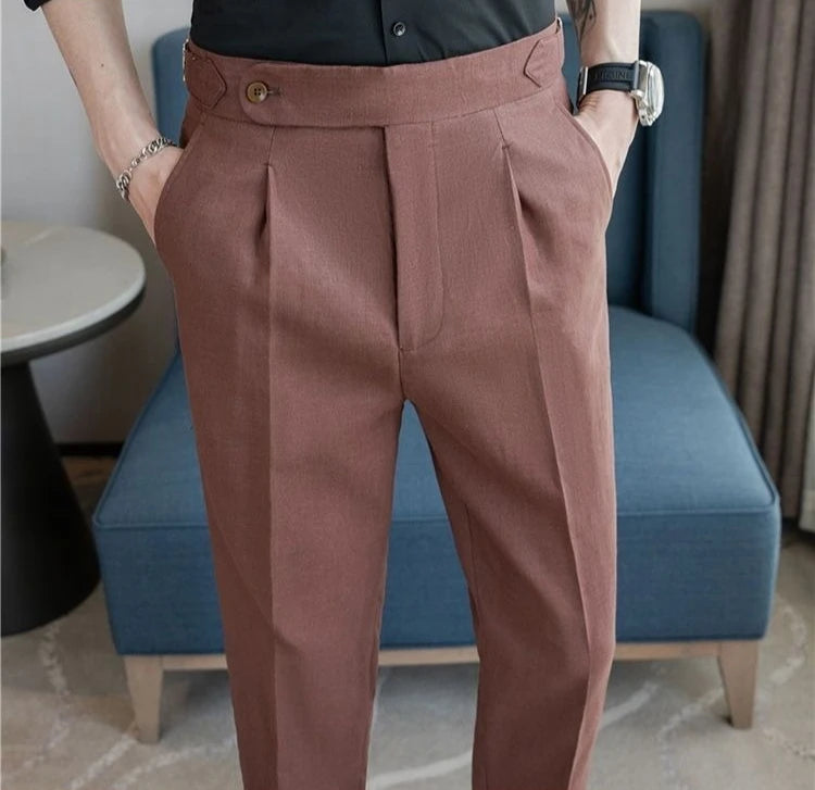 Linen Straight Business Man 9 Cropped Suits Pants Summer 2025 New in Suit Trousers for Men Fashion Luxury Spring Formal Clothes