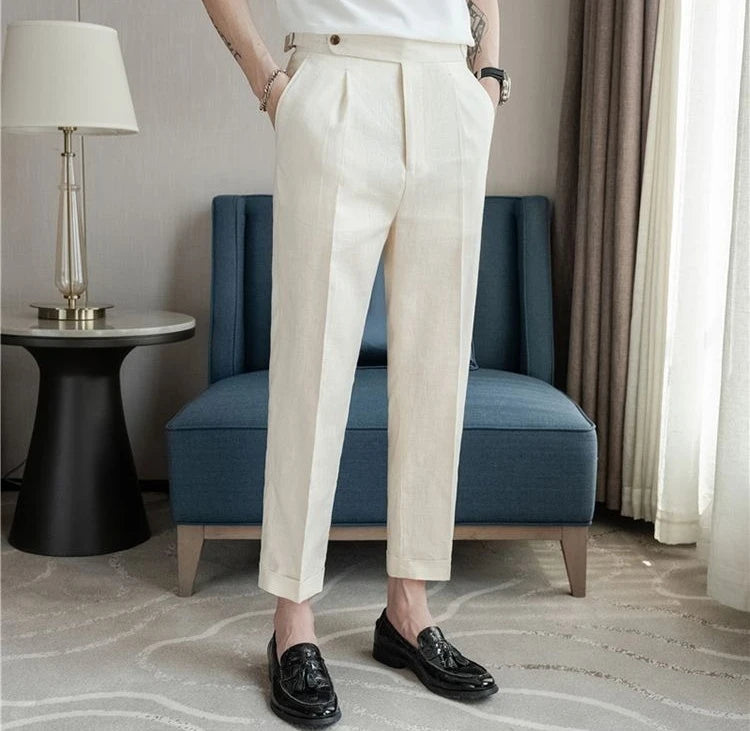 Linen Straight Business Man 9 Cropped Suits Pants Summer 2025 New in Suit Trousers for Men Fashion Luxury Spring Formal Clothes
