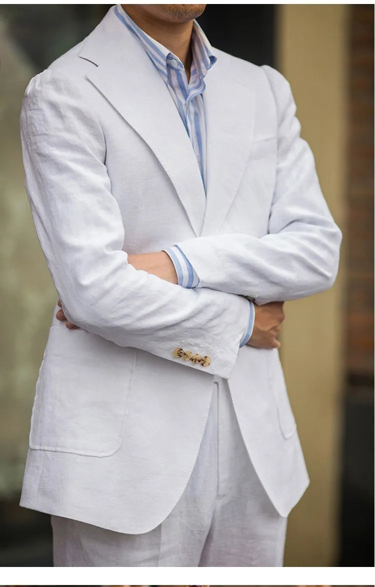 Summer Men's Linen Suit Retro Naples Style Slim-Fit Blazer Casual Middle-Aged Business Top