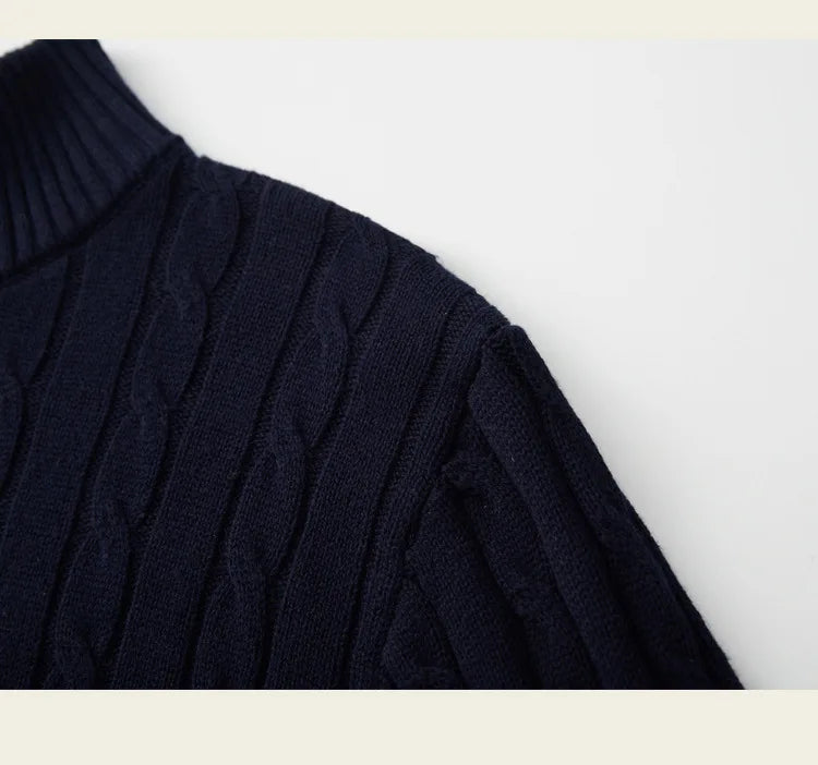 Autumn and winter retro half turtleneck zipper cashmere sweater men's loose pullover cable knit sweater coat trend