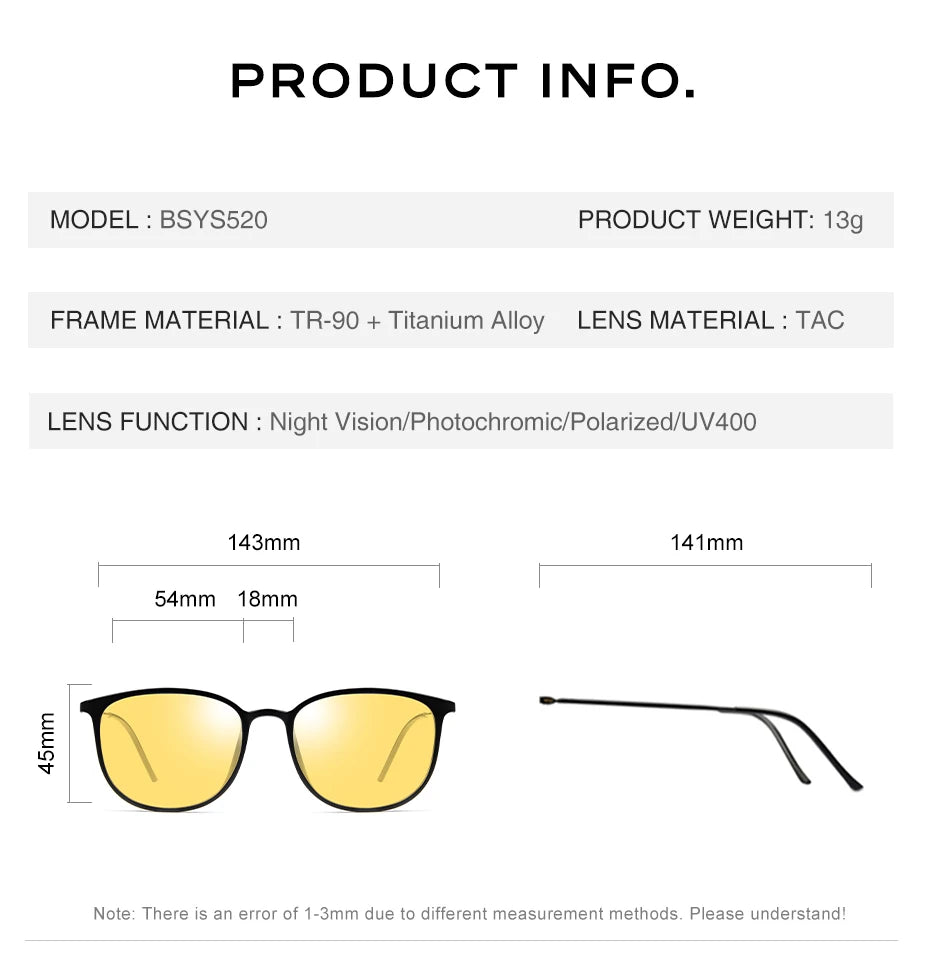 CAPONI Men Sunglasses Photochromic β Titanium Leg TR Frame Vintage Outdoor Eye Glasses Night Vision  Male Sun Glasses BSYS520