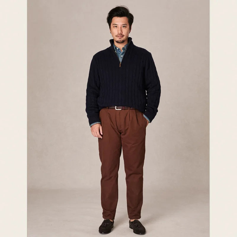 Autumn and winter retro half turtleneck zipper cashmere sweater men's loose pullover cable knit sweater coat trend