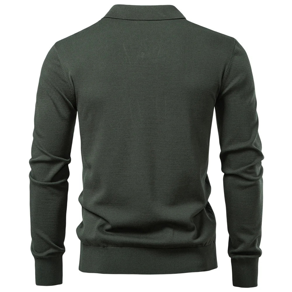 AIOPESON 2025 Modern V-neck Polo Men Solid Color Long Sleeve Fashion Forward Cut Luxury Business Social Premium Sweaters Male