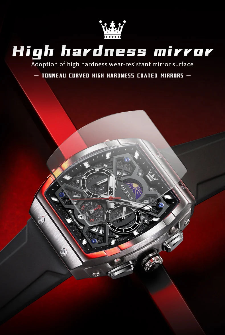 OLEVS 2942 Luxury Chronograph Quartz Watch For Men 44mm Big Dial Moon Phase Hand Clock Date Waterproof Original Fashion Watches
