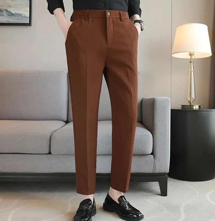 Trousers For Men Social Tailoring Slim Fit Khaki Business Waffle Tressed Work Wear Man Suits Pants Luxury Luxury Spring Clothes