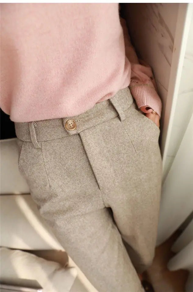 High Waist Women Suit Pants Office Ladies Harem Pencil Pants Korean Fashion Trousers Casual Button Loose Female Khaki Pants New