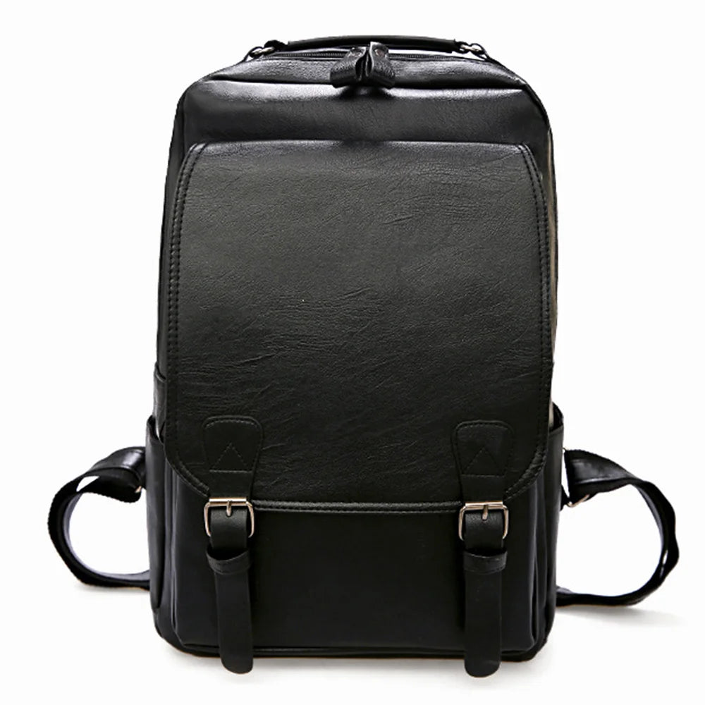 Large Capacity Laptop Backpack Men Casual Fashion Bags For Men Retro Zipper PU Leather Backpacks Male Travel Waterproof Bag Man