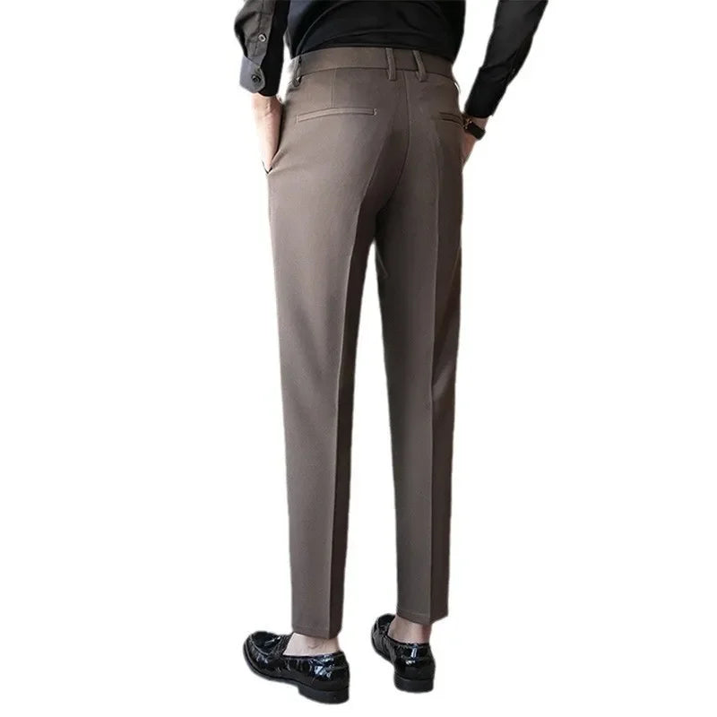 British Gentleman's Coffee Color Suit Pants Small Footed Business Draped Style Men's Trousers Elegant Casual Chic