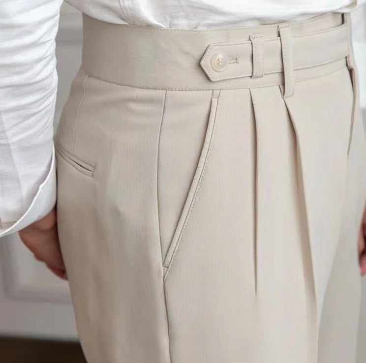 High Waist Pleated Man Suits Pants 9 Cropped Business Social Tailoring Quality Fabric Trousers for Men Classic Dress Elegant Up