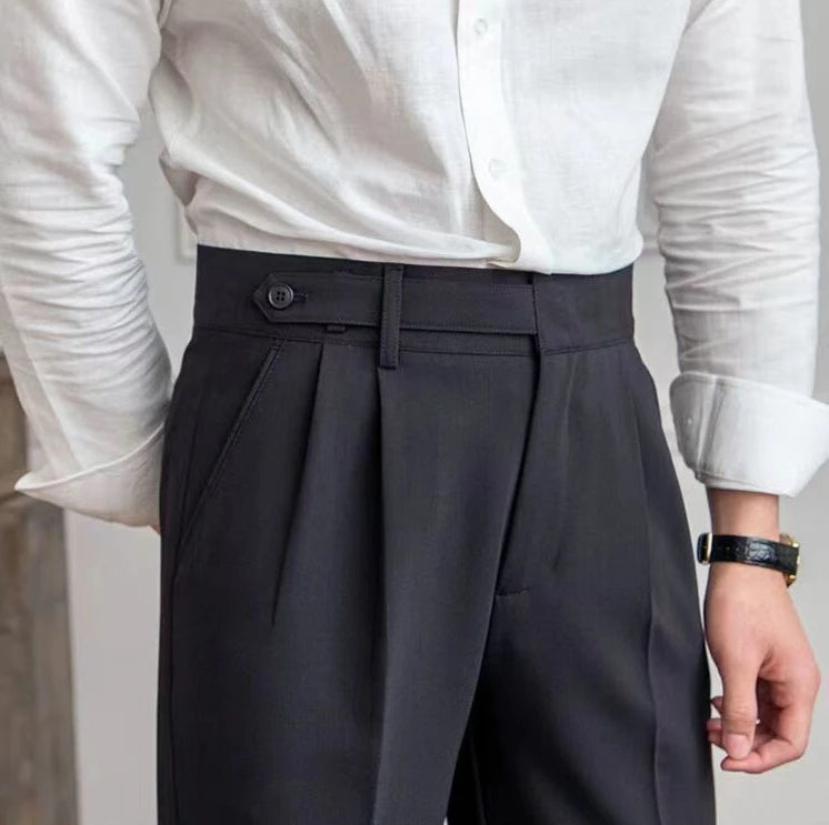 High Waist Pleated Man Suits Pants 9 Cropped Business Social Tailoring Quality Fabric Trousers for Men Classic Dress Elegant Up