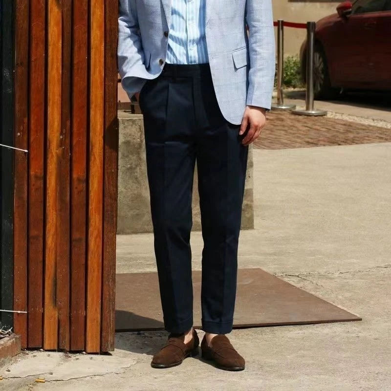 Linen Straight Business Man 9 Cropped Suits Pants Summer 2025 New in Suit Trousers for Men Fashion Luxury Spring Formal Clothes