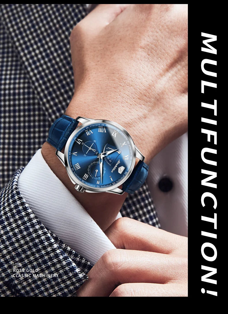 JSDUN 8921 Men's Watch Fashionable and Minimalist Business Waterproof Leather Strap Luxury Brand Automatic Mechanical Men Watch