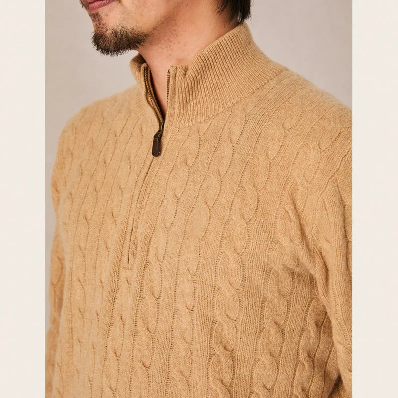 Autumn and winter retro half turtleneck zipper cashmere sweater men's loose pullover cable knit sweater coat trend