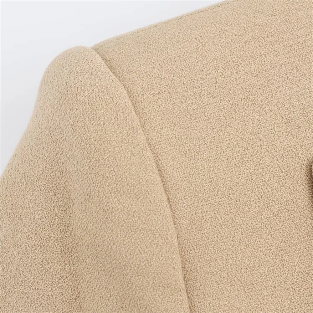 PB&ZA Women's Navy Blue Single Breasted Blazer Gold Buttons Classic Lapel and Pockets Ideal for Professional and Stylish Looks