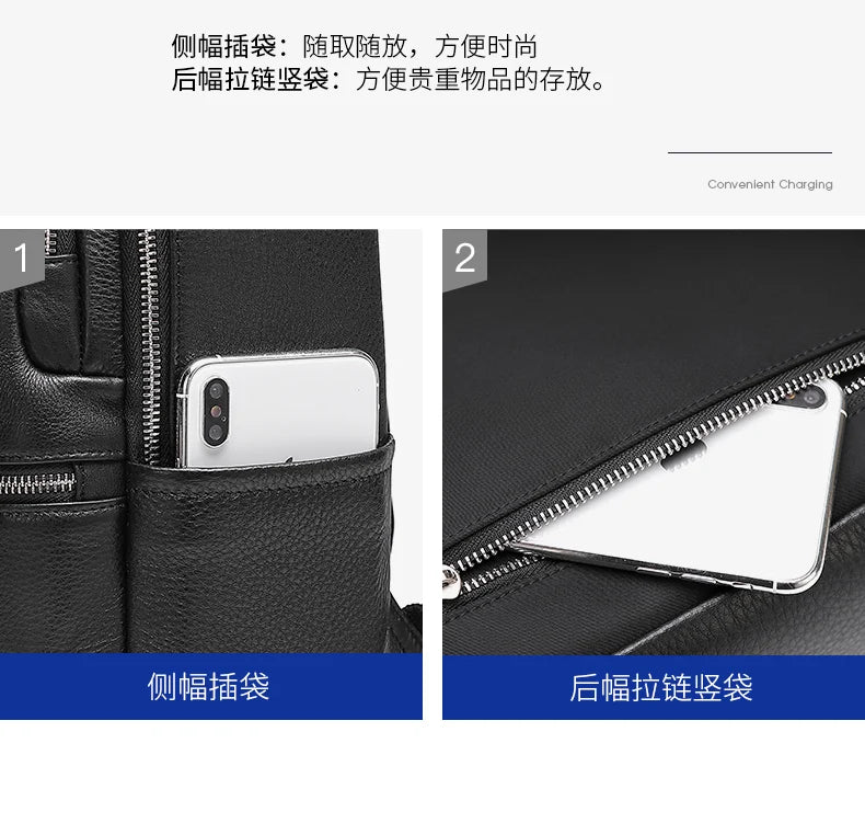BISON DENIM New Genuine Leather Men Backpack Laptop School Backpack Bag 2025 Fashion Waterproof Travel Bag Casual Book Bag