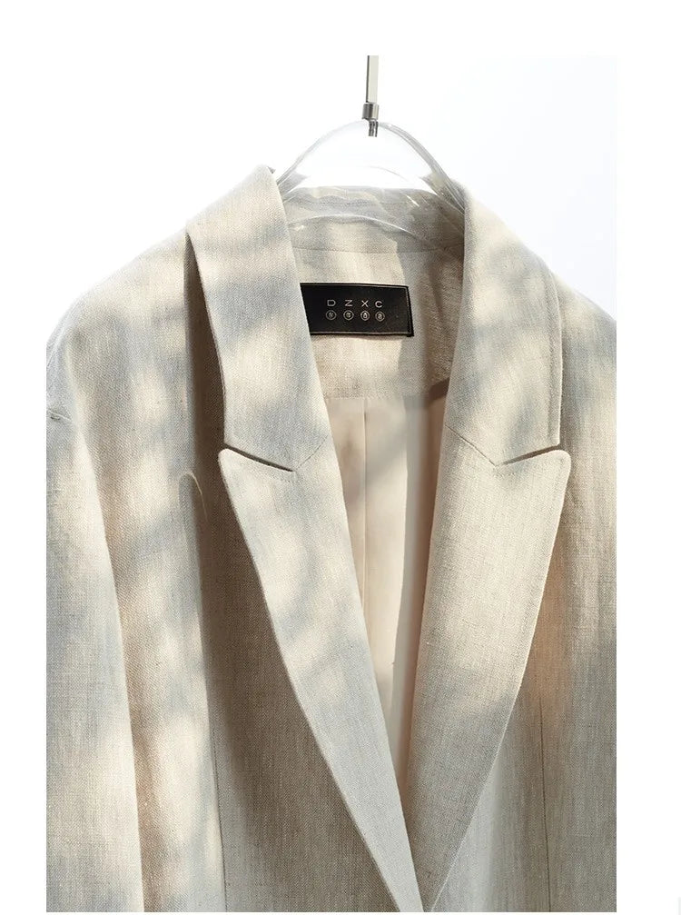 Natural Raindrop Linen Oversize Suit Jacket Women's Boyfriend Style Casual Blazer Loose Shape Top（No Shoulder Pads）