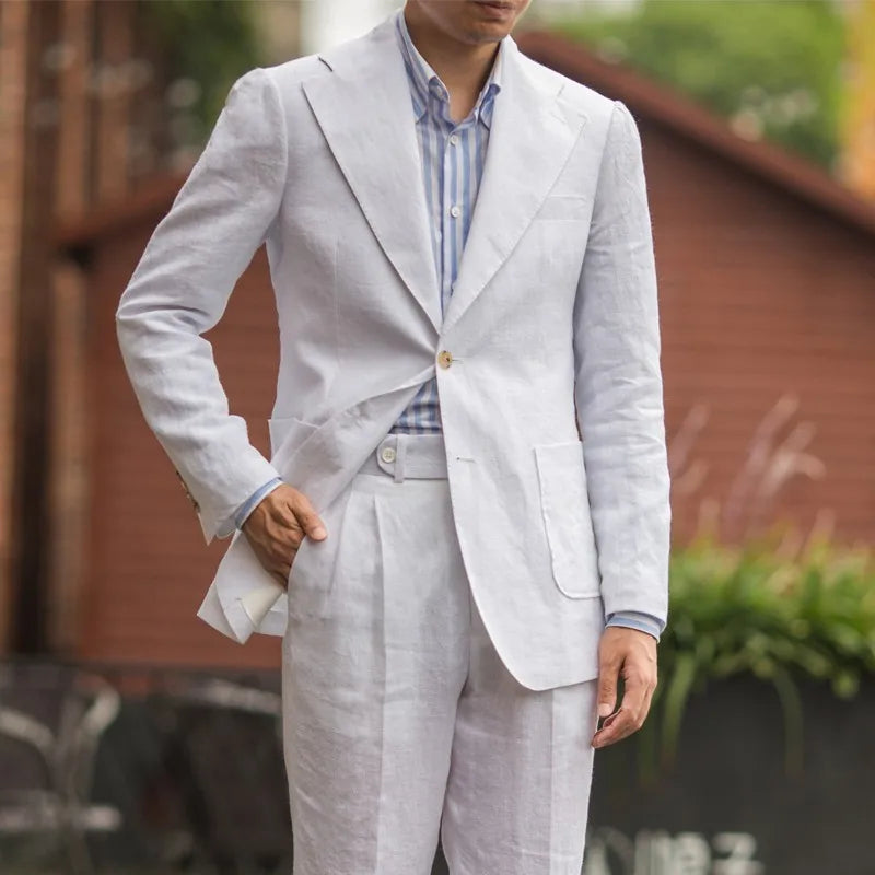 Summer Men's Linen Suit Retro Naples Style Slim-Fit Blazer Casual Middle-Aged Business Top