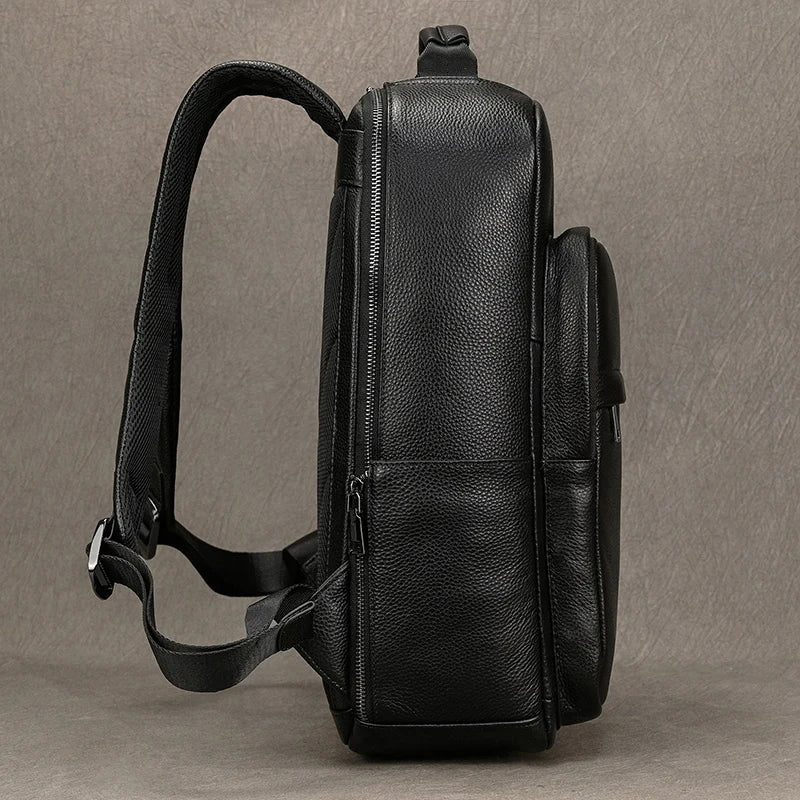 Hot Sale 15.6" Men Laptop Backpack Genuine Leather Waterproof Backpack Fashion Travel Bags School Bag Leather Bookbag Daypack