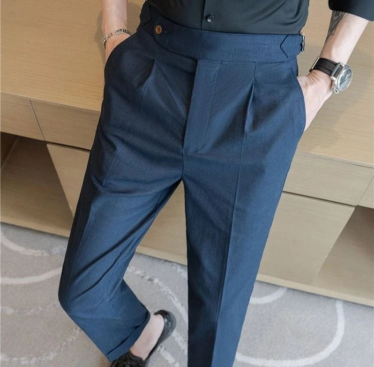 Linen Straight Business Man 9 Cropped Suits Pants Summer 2025 New in Suit Trousers for Men Fashion Luxury Spring Formal Clothes