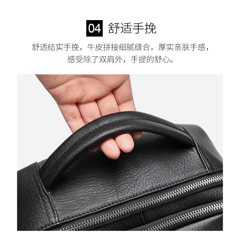 BISON DENIM New Genuine Leather Men Backpack Laptop School Backpack Bag 2025 Fashion Waterproof Travel Bag Casual Book Bag